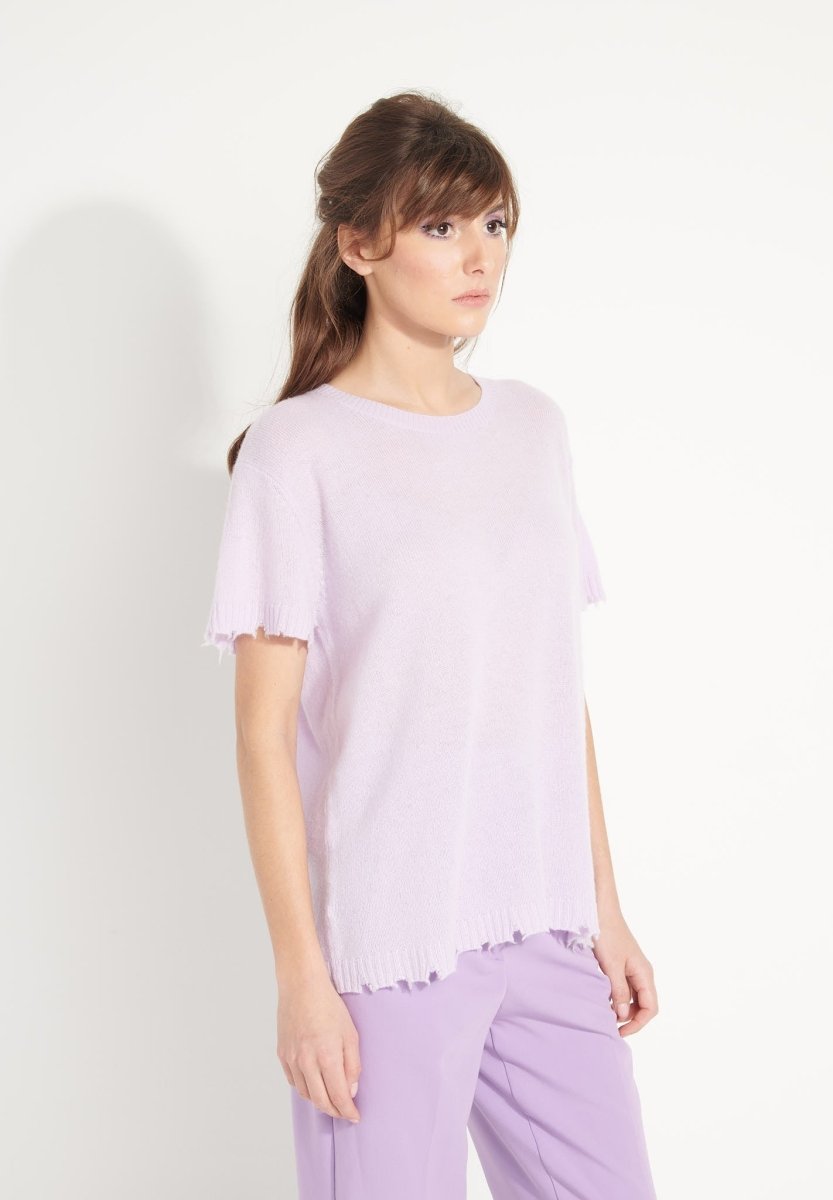 T-shirt col rond cachemire lilas femme - AVA 6-1