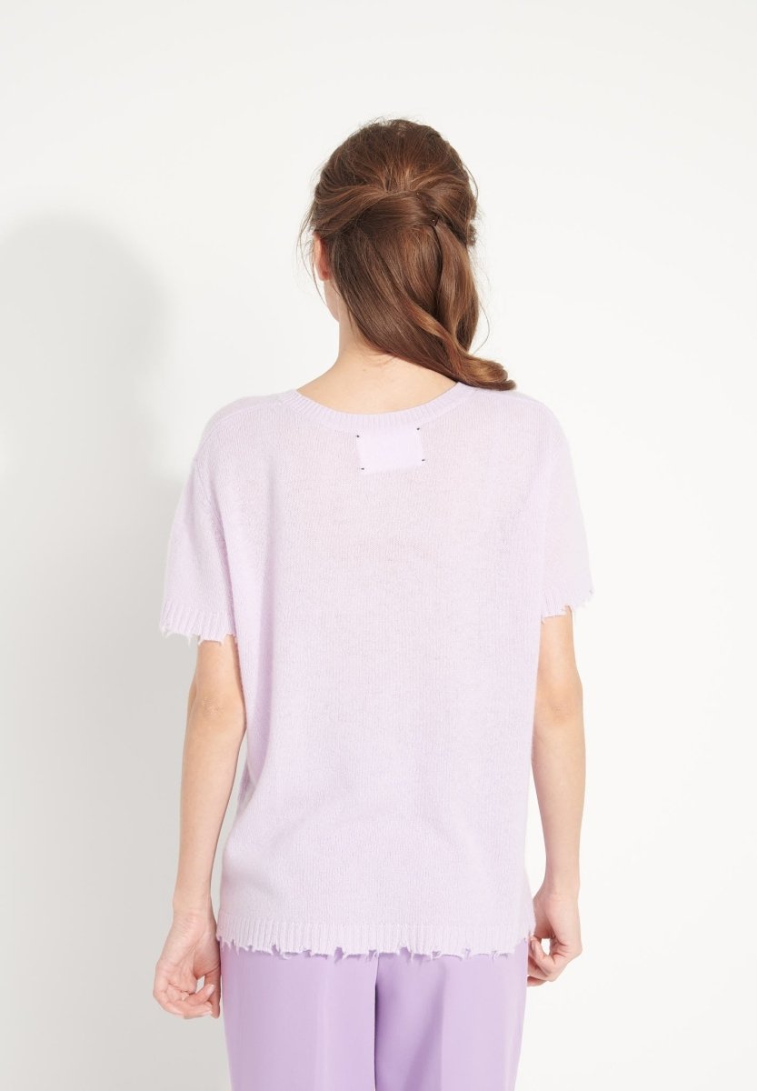 T-shirt col rond cachemire lilas femme - AVA 6-2