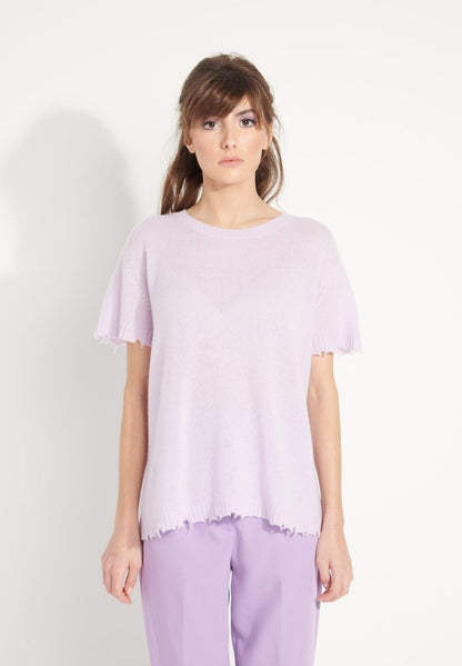 T-shirt col rond cachemire lilas femme - AVA 6-0