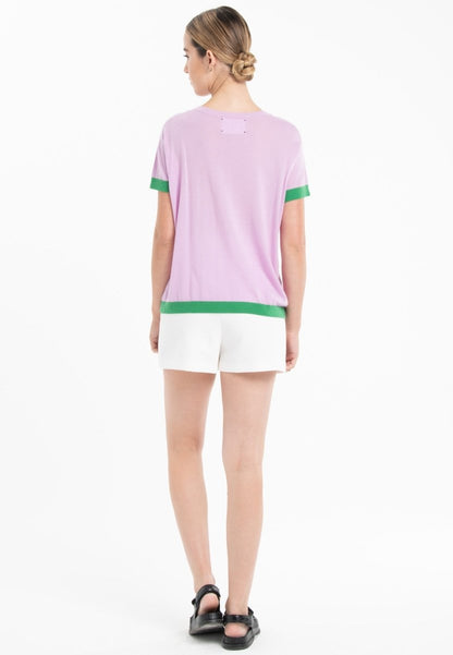 T-shirt col rond ultrafin cachemire et laine lavande/vert femme - KELLY 1-2